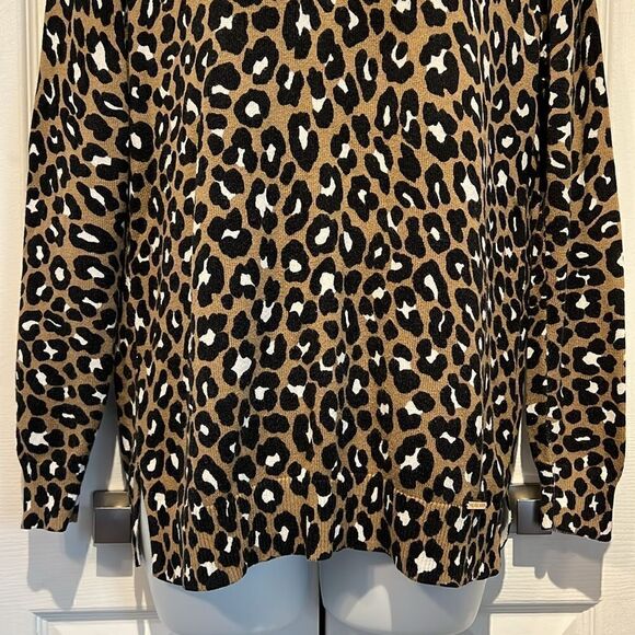 Michael Michael Kors Brown/Black Animal Print V Neck Sweater Size Small - Picture 4 of 11